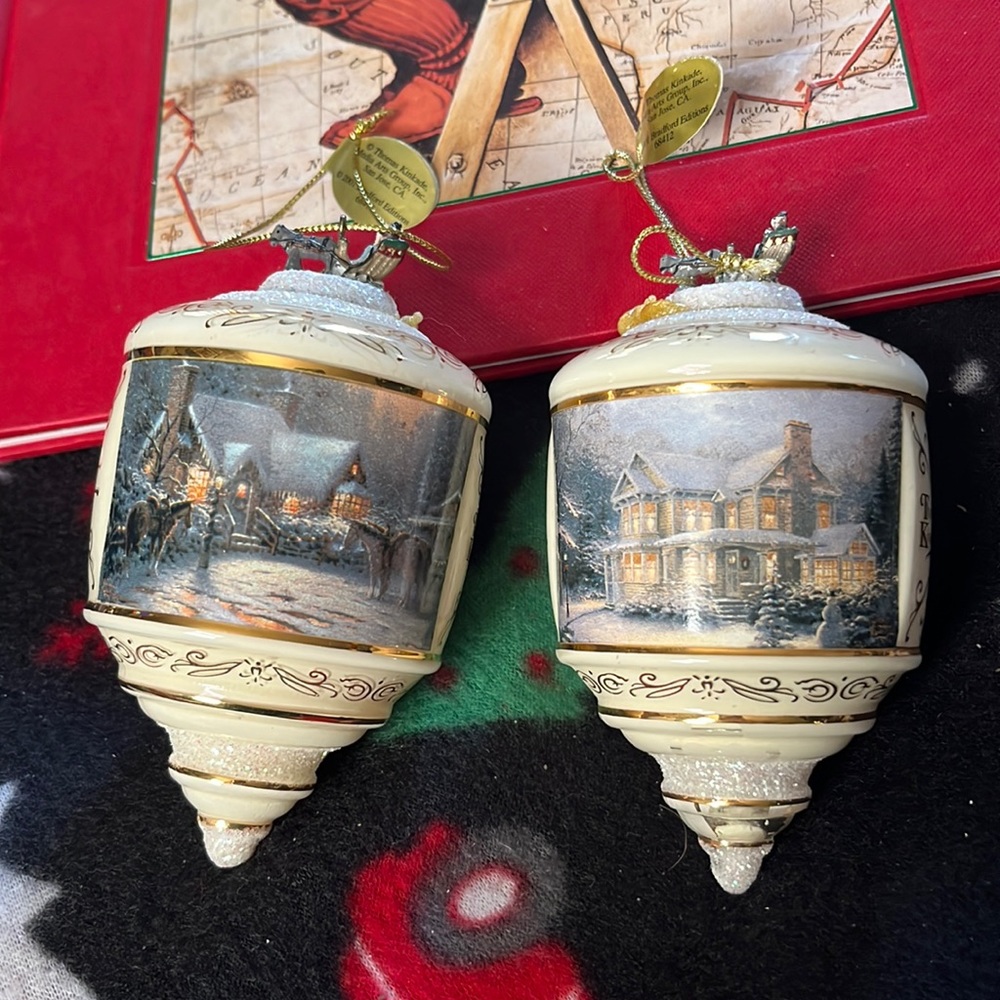 Two Thomas Kinkade ornaments
